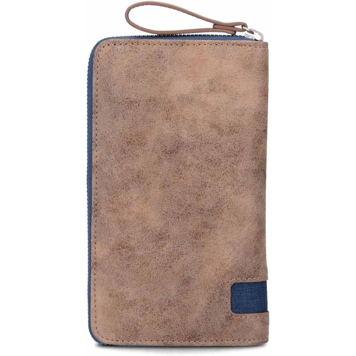 Two large women's wallets/purses O.Wallet OW2 brown vintage-style wallet, wallet with all-around zipper, 15 card slots, 2 bill compartments, coin pocket & see-through pocket