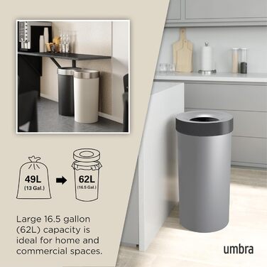 Відро для сміття Umbra Venti Swing-Top 16.5 гал. (62 л) - сірий, 89 см, для дому, вулиці, комерційного використання