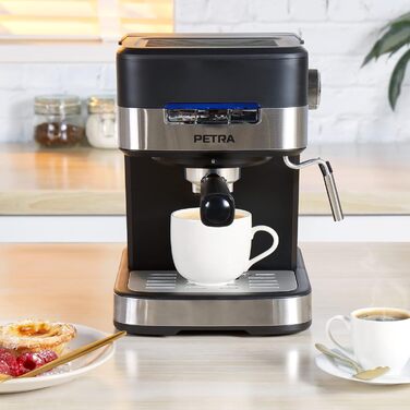 Petra Coffee Machine Barista Pro 1.5L, Semi-Automatic Espresso Machine with Milk Frother, Small Coffee Machine for Espresso & Cappuccino, Coffee Machine 15 Bar, 850W