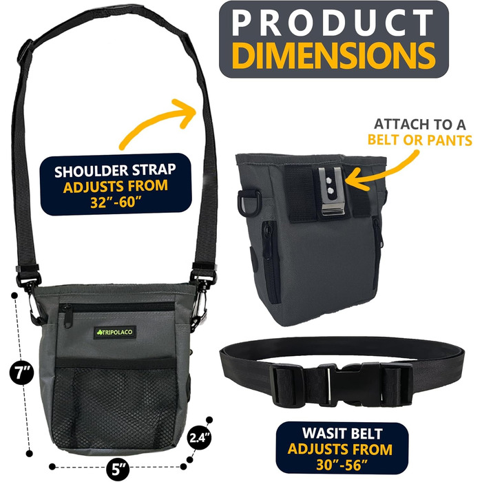 Лекарства для собак – сумка-лейкоріз для собак з кількома кишенями, диспенсер для пакетів для екскрементів і кишеня для телефону, 3 варіанти носіння – ідеальний мішок для корму для собак, тренування та прогулянки, сірий, магнітна застібка