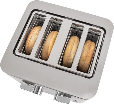 ProfiCook® Toaster | 4-Slice Toaster | Stainless Steel Housing | 1500 Watts | Wide Slot | Bagel Attachment (removable) | 7 Adjustable Browning Levels | Crumb Tray | Cord Retraction | PC-TA 1252 PC-TA 1252 inox