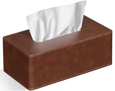 Склянка для серветок з PU-шкіри, 25x13.5x9.5 см - Коричнева | Косметична коробка для дому та офісу