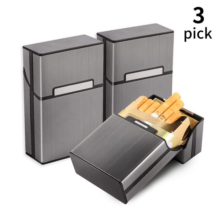 Металеве тютюноприладдя для 20 сигарет, рожеве золото, сірий, шампань, з магнітним замком