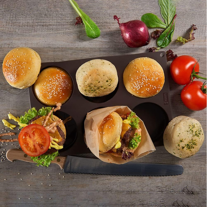 Lurch 585086 FlexiForm Burger Buns 2-Piece Set / 2 Silicone Molds for 8.5 cm Patties, Brown
