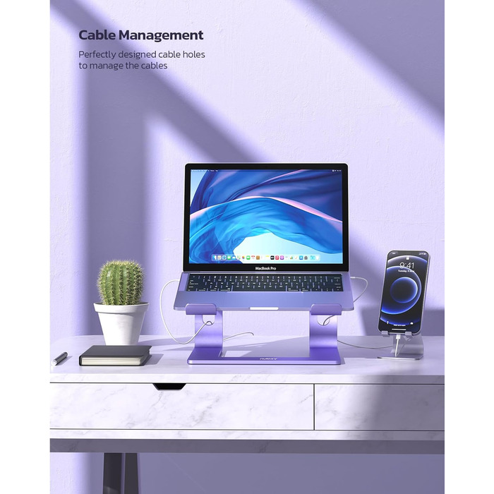 Підставка для ноутбука Nulaxy з алюмінію, ергономічна, з вентиляцією, сумісна з MacBook, Dell, HP, Samsung, Lenovo, 10-16 дюймів, сіра (фіолетова)