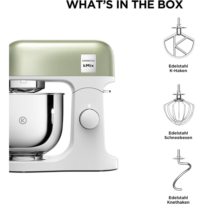 Кухонна машина Kenwood kMix Editions KMX760BC, 1000 Вт, чаша 5 л з нержавіючої сталі, набір для кондитера, зелений металік