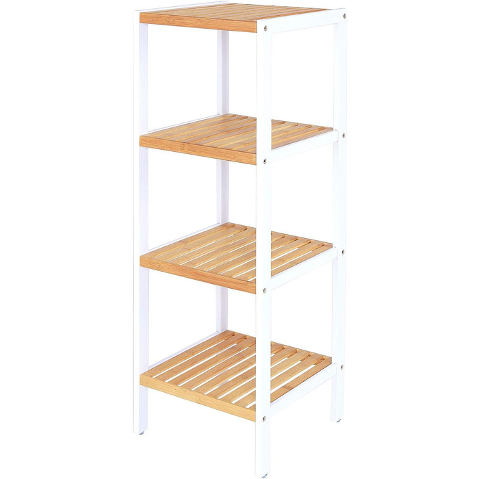 Dibea Bathroom Shelf with 4 Shelves, Living Room Shelf, Standing Shelf, Bamboo Shelf, Bathroom Shelf, Book Shelf, Corner Shelf, Kitchen Shelf, 33x33x98 cm, natural/white