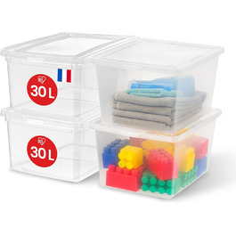 Iris Ohyama Versatile Storage Boxes, 5L, 20-Piece Set, Transparent, Easy-Closing Lid, Stackable, For Closet, Shelves, Classroom, Organization, Toys, Art Supplies, Shoes, CNL-5 (30L / 4-Piece Set)
