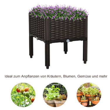 Outsunny Raised Garden Bed Planter, Rattan-Look 40x40x44cm with PP Drainage Holes in Brown for Garden & Balcony