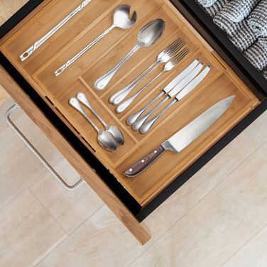 Relaxdays Extendable Bamboo Cutlery Box