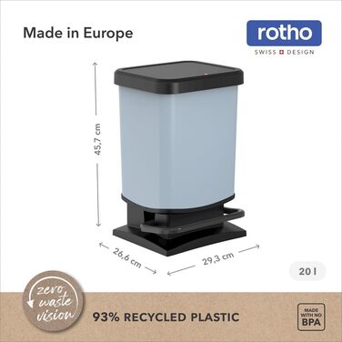 Відро для сміття Ho Paso 20л з кришкою, пластик (PP перероблений), BPA-free, блакитне