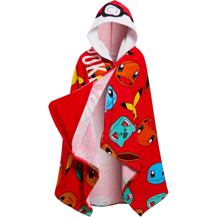 Pokemon Hooded Towel, 100% Cotton, Kids Poncho, Pokeball, Pikachu, Beach Towel, Bath Towel, Changing Towel, Wrap Towel