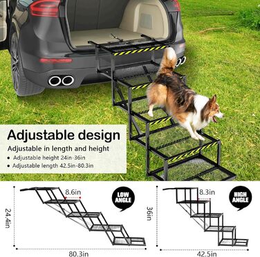 Східці для собак Hunderampe з 5 ступенів, складані, для вантажівок та SUV, регульована висота 35-90 см, до 100 кг