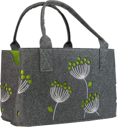 GILDE Felt Bag Dill Flower, 41 cm, Shopping Bag/Wooden Bag/Beach Bag - tear-resistant & carries a lot of weight - safely cushions your purchases and has plenty of storage space (Dark Grey)