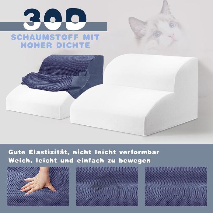 Сходинки для собак: 2-ступенева рамка для маленьких собак з високощільної піни, знімні та портативні. Підходять для дивану, ліжка та авто. Нековзна підставка, блакитний колір