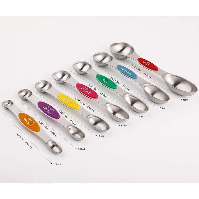 Мірні ложки магнітні з нержавіючої сталі, набір (2 шт.), столова та чайна, для сухих та рідких інгредієнтів, складаються одна в одну, кольорові