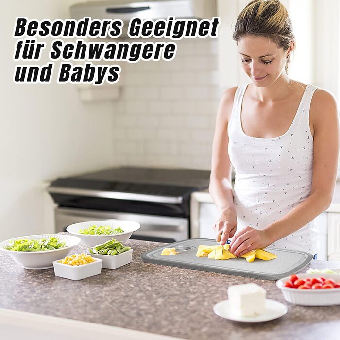 Набір дерев'яних обробних дощок 3 шт. з гранітною текстурою, антиковзкі наклейки, жолоб для соку, BPA-Free, з ручкою. Пластикові обробні дошки, антибактеріальні, кухонні аксесуари, гаджети, помічники (світло-сірий, 29 x 19 см)