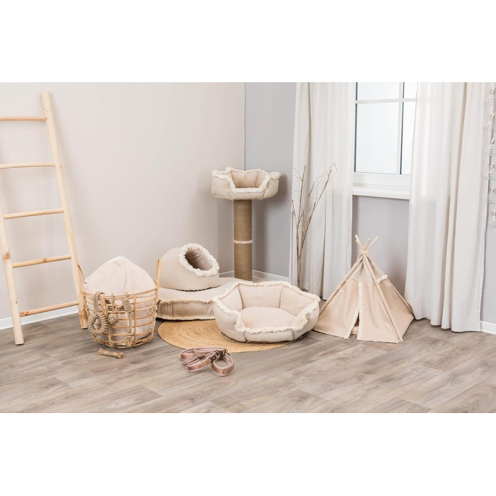 Ліжко для собак TRIXIE Boho, 65x65 см, бежеве - м'яке лежання з плюшем, кошик для середніх собак, неслизьке та пральне