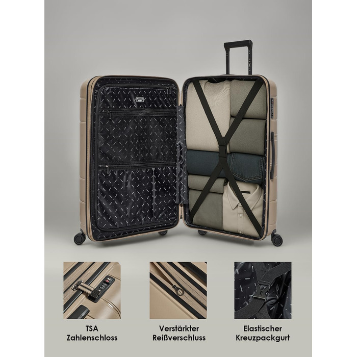 Набір валіз REDOLZ 3 шт. | Розширювані, з TSA-замком, з поліпропілену | Розміри: 6 см, 4 колеса | Beige (Essentials 11)