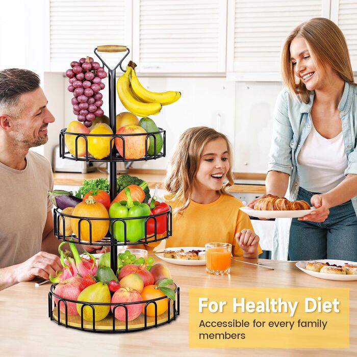 Організатор для фруктів та овочів PouHenier з 3 ярусами та 2 гачками, чорний