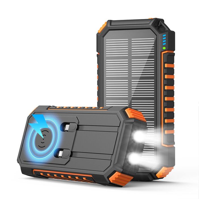 Power Bank Fandealo 27000mAh з сонячною панеллю – 22,5W, PD, QC 3.0, USB-C, 2 кабелі, 2 ліхтарики, для смартфонів, планшетів, кемпінгу