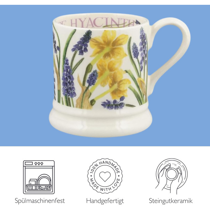 Emma Bridgewater 1/2 Pint Ceramic Coffee Mug Large Stoneware, Cappuccino, Latte, Coffee, Teacup Beautiful Mugs, Birthday Gift Coffee Mug a-Tete & Grape Hyacinth, Ceramic