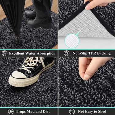 Килимок для дому та ванної кімнати SHACOS, 80 x 120 см, чорно-сірий, з антиковзаючою поверхнею