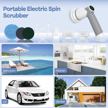 Electric Cleaning Brush for Bathroom, Electric Cleaning Brush with LED Display, Spin Scrubber with 5 Brush Heads, Handheld Cleaning Brush for Household, Floor, Car Tires, Type-C Fast Charging, 2 Modes