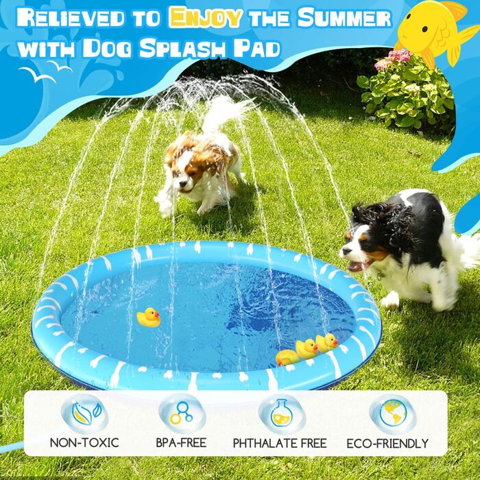 Nobleza Hundepool, D170 cm/67 in Inflatable Pool for Large & Small Dogs, 0.55mm Thickened Anti-Slip Sprinkler Mat Dog Foldable Splash Pad for Summer, Garden, Outdoors