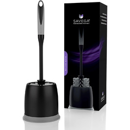Набір для туалету SAVEGA: щітка для унітазу з інноваційною структурою щетинок та зручним тримачем. Сучасний дизайн, матовий чорний/сірий колір.