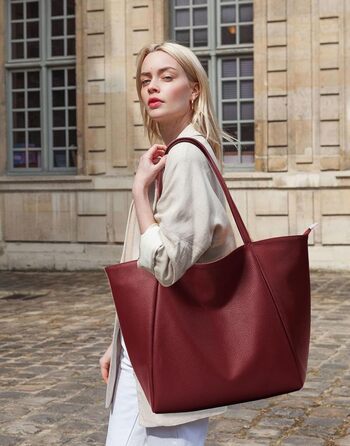 Сумка жіноча KALIDI шопер велика зі шкірозамінника (PU) з блискавкою, червона - для роботи, покупок, навчання