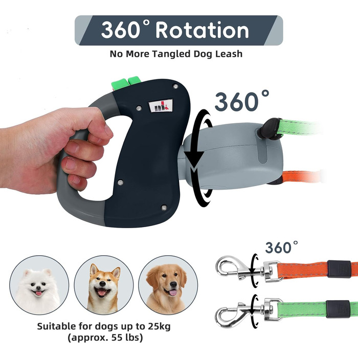 Автоматична висувна собача шлейка Makife Dual Doggie - 3м для малих та середніх собак, 15 шт. пакетів для збору відходів