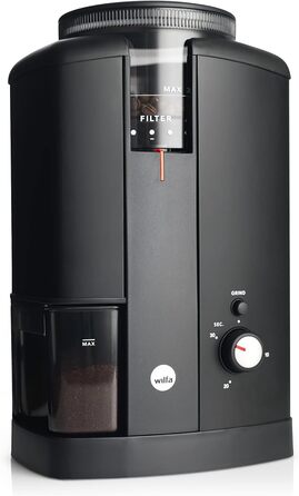 Електрична кавомолка Wilfa Svart Aroma - 32 ступені помелу, конічні жорна, таймер, 250г, 130 Вт (чорна)