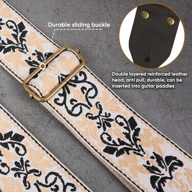 Гітарний ремінь Jacquard з вишитою бавовною та шкіряними кінцями для акустичної гітари (Gs-75-9 Yellow Jacquard)