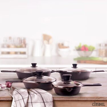 Набір сковорідок Cuisinel з чавуну з кришкою та силіконовими ручками (15.2, 20.3, 25.4, 30.5 см)