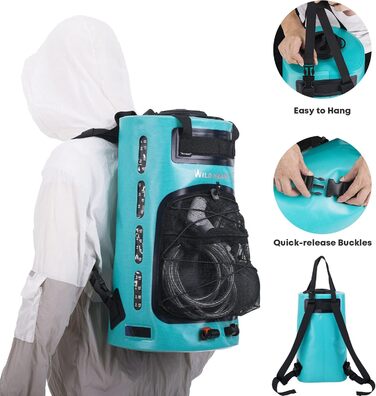 WILD HEAT Camping Shower 12L Portable Shower for Camping with Foot Pump and Shower Bag Backpack for Camping (22L, Turquoise)