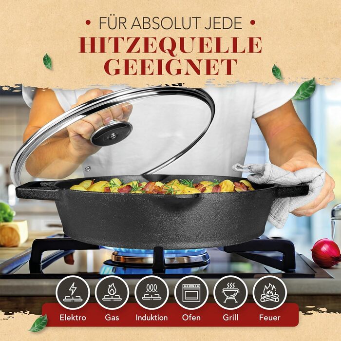 Чавунна сковорода гриль Krustenzauber 26 см з індукційним дном та двома ручками - рифлена, для смаження м'яса та овочів