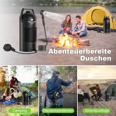 Сонячний душ для кемпінгу на 20 літрів з насосом, сумка та душ для відпочинку, подорожей та кемпінгу (чорний)