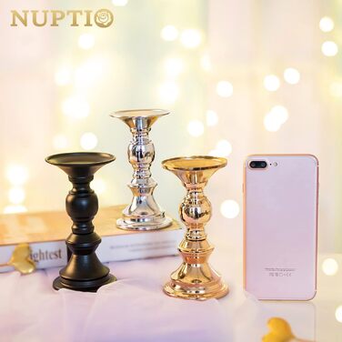 NUPTIO набір з 4 золотих металевих підсвічників-стовпів для весілля, свят, різдвяного декору, підходить для свічок діаметром 50 мм