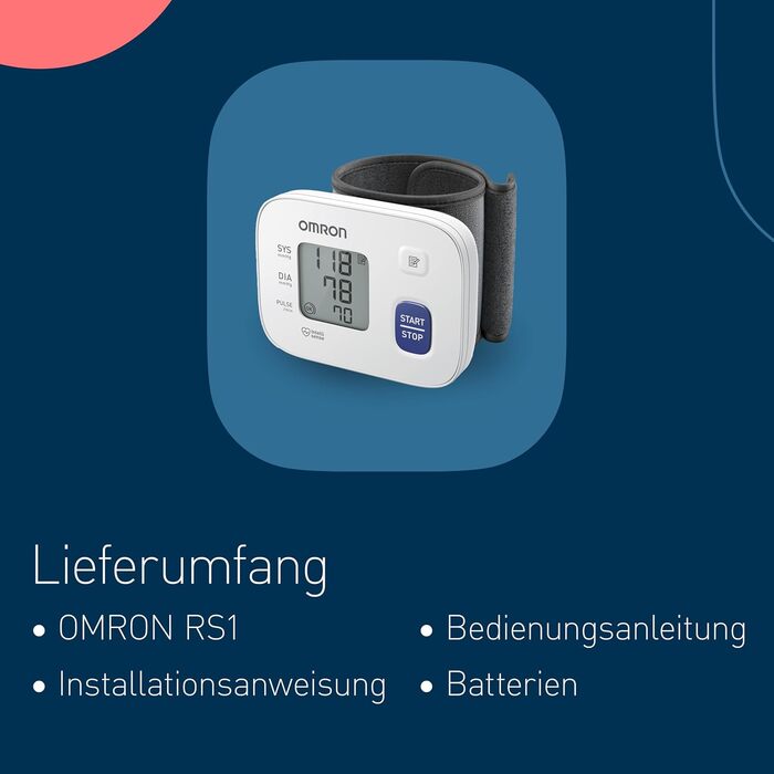 Тонометр OMRON RS1 на зап'ястя, автоматичний, клінічно перевірений, манжета 13,5-21,5 см, контроль посадки манжети