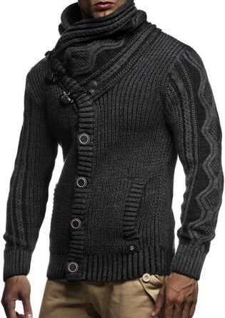 Чоловічий светр Leif Nelson з коміром-шарфом, Slim Fit, зимовий, повсякденний, велика в'язка, чорний, з капюшоном, Розмір: XL