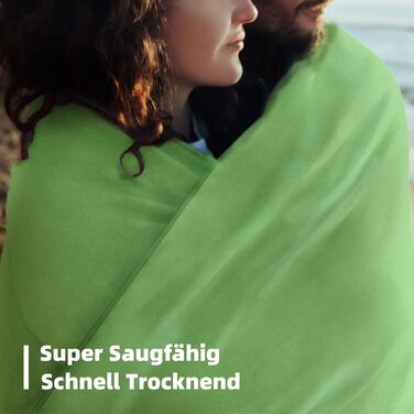 Набір з 3-х рушників з мікрофібри: великий (180х80 см) та 2 маленькі (80х40 см). Швидковисихаючі рушники з мікрофібри для спорту, пляжу, ванни та подорожей (зелені)