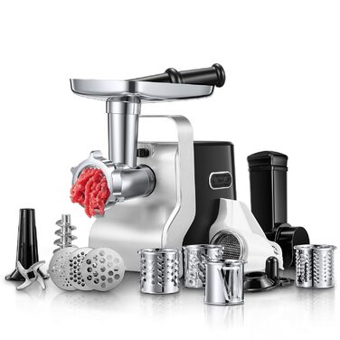 Електрична м'ясорубка 5 в 1, 700 Вт / 2800 Вт, нержавіюча сталь, насадки для ковбас та кубів, чорна