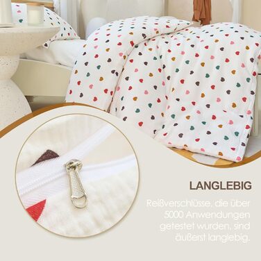 Муслінова постільна білизна для дитячого ліжечка: комплект для малюків та дітей (100x135cm + 40x60cm, сердечка)