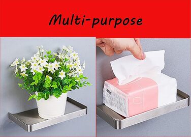 Self-adhesive bathroom shelf, stainless steel, wall mount, shower shelf, rust-proof storage for bathroom & kitchen, brushed finish