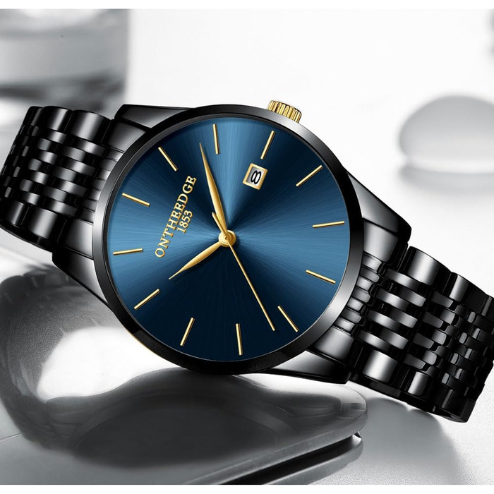 Чоловічий годинник на зап'ясті з нержавіючої сталі, водонепроникний, класичний, з великим циферблатом, мінімалістичний, аналоговий кварцовий годинник для чоловіків, синій, Hg-hlan