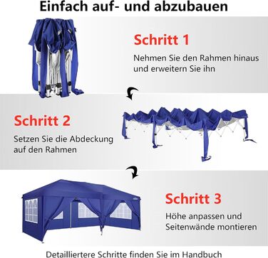 COBIZI Pavilion 3x3 Waterproof Folding Pavilion with 4 Side Panels Outdoor Folding Pavilion Stable UV Protection 50+ Pop-Up Garden Pavilion Party Tent for Outdoors, Garden, Party, Wedding, Market (Navy Blue, 3x6m)