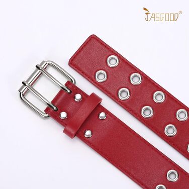 Ремінь жіночий та чоловічий JasGood Punk, подвійне кільце, стиль косплей, хіп-хоп, рок, готика, 105-120 см (Червоний)