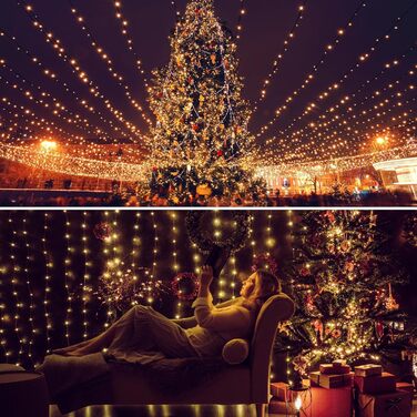 Ланцюжок прикрас MAGGIFT з 200 LED для внутрішнього та зовнішнього використання, 60м. З пультом, таймером, регулюванням яскравості, водонепроникний. Підходить для прикраси ялинки та зовнішнього декору. Тепле біле світло.