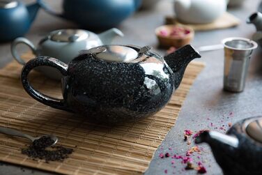 LONDON POTTERY Pebble Teapot with infuser for loose tea, stoneware, black, 4-Cup Teapot (1 Litre)